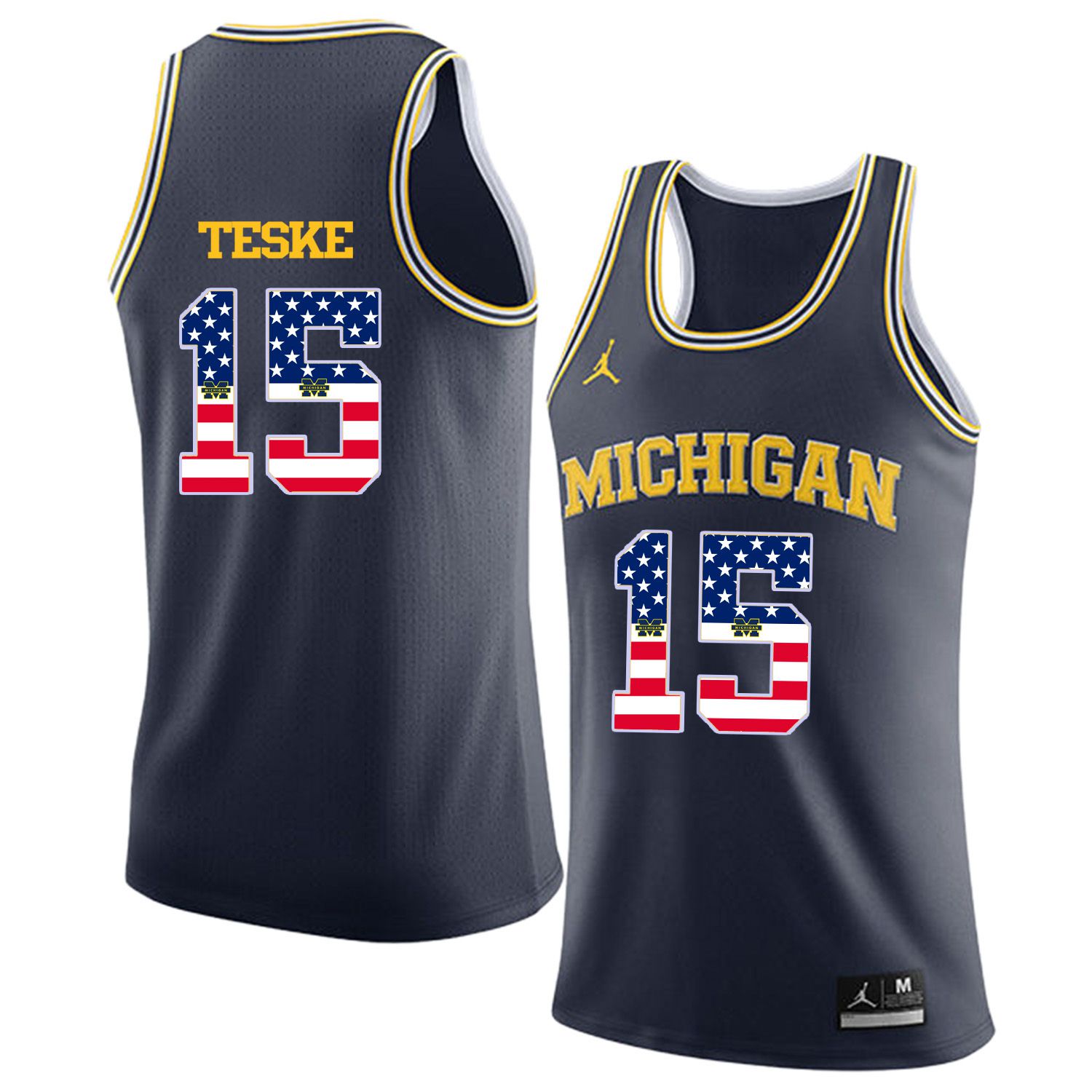 Men Jordan University of Michigan Basketball Navy #15 Teske Flag Customized NCAA Jerseys